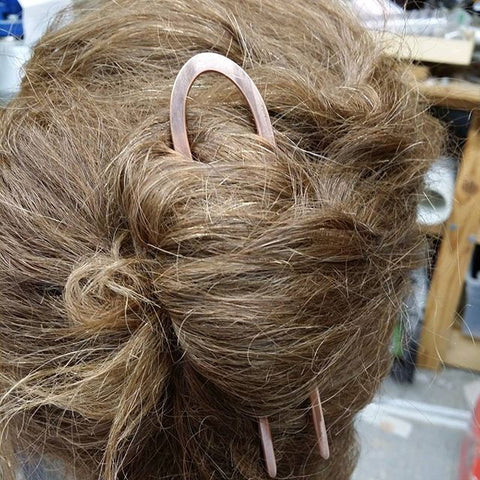 Copper Hair Stick, double prong, 6" long