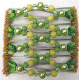 Thick hair 9 tooth, green kiwi mix of pearl and glass beads