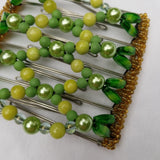 Thick hair 9 tooth, green kiwi mix of pearl and glass beads