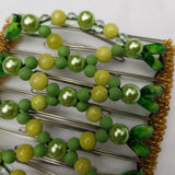 Thick hair 9 tooth, green kiwi mix of pearl and glass beads