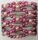 Thick hair 9 tooth, pink mix pearl beads light pink and fuchsia colors