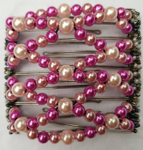 Thick hair 9 tooth, pink mix pearl beads light pink and fuchsia colors