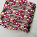 Thick hair 9 tooth, pink mix pearl beads light pink and fuchsia colors