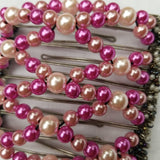 Thick hair 9 tooth, pink mix pearl beads light pink and fuchsia colors