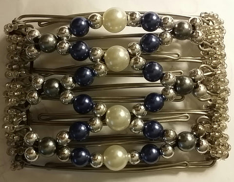 7 tooth Denim Blue, white and silver...