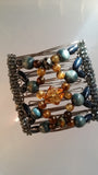 Nine tooth - Denim color blue wood beads and faceted center beads