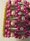 9 tooth for thick hair, light pink and fuchsia pear beads