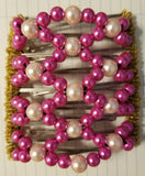 9 tooth for thick hair, light pink and fuchsia pear beads
