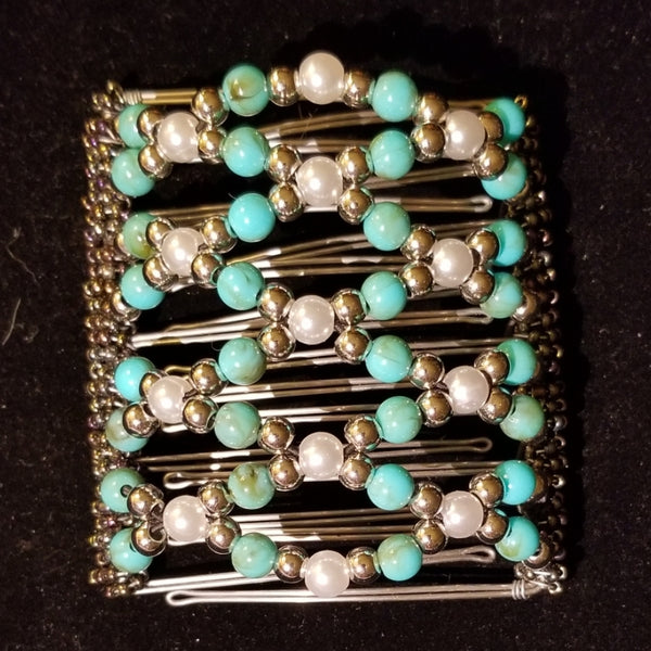 9 tooth turquoise  silver and white pearl style